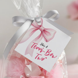 Pink Bow Girls 2nd Birthday Party Terrible Two Bedankjes Labels