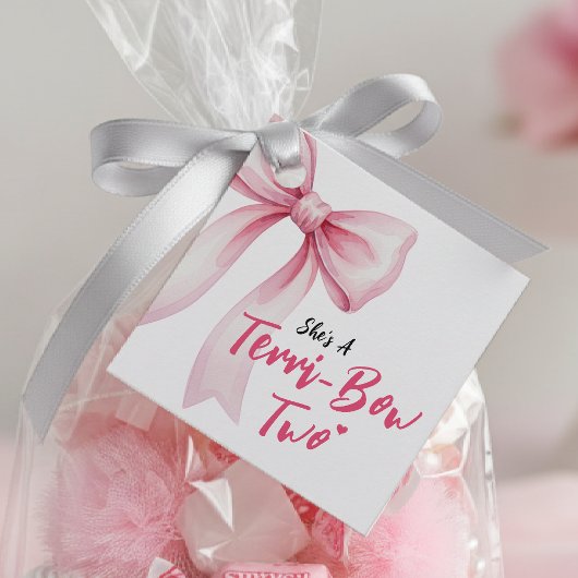 Pink Bow Girls 2nd Birthday Party Terrible Two Bedankjes Labels