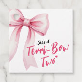 Pink Bow Girls 2nd Birthday Party Terrible Two Bedankjes Labels (Voorkant)