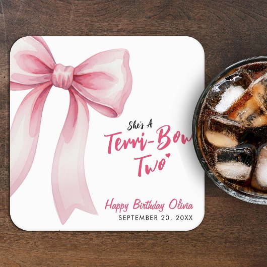 Pink Bow Girls 2nd Birthday Party Terrible Two Kartonnen Onderzetters