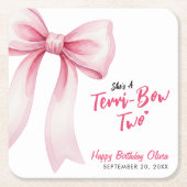 Pink Bow Girls 2nd Birthday Party Terrible Two Kartonnen Onderzetters (Voorkant)