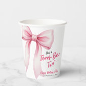 Pink Bow Girls 2nd Birthday Party Terrible Two Papieren Bekers (Voorkant)