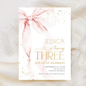 Pink Bow Girls 3rd Birthday  Kaart