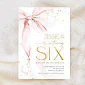 Pink Bow Girls 6th Birthday  Kaart