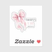 Pink Bow Girls Birthday Sticker (Vel)