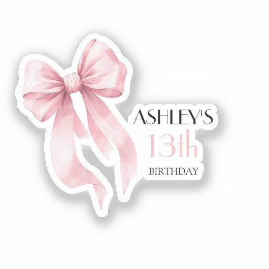 Pink Bow Girls Birthday Sticker (Voorkant)