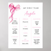 Pink Bow Girls eerste verjaardag mijlpaal Poster (Voorkant)