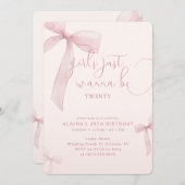 Pink Bow Girls Just Wanna be Twenty Birthday Kaart (Voorkant / Achterkant)