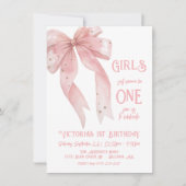 Pink Bow Girls willen gewoon een 1e verjaardag zij Kaart (Voorkant)