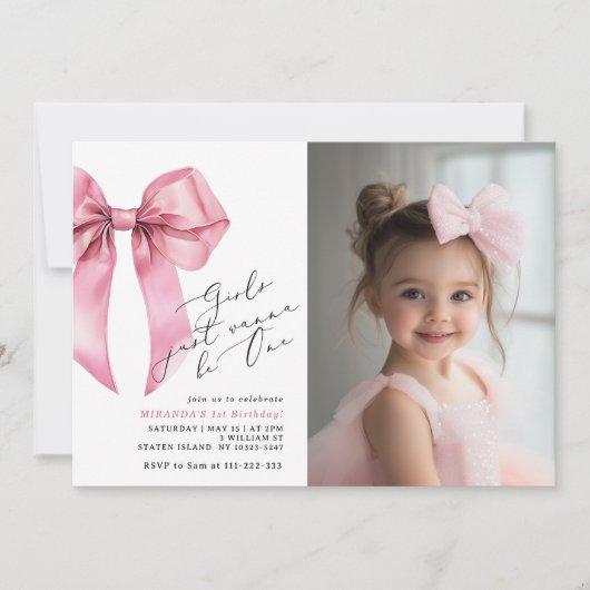 Pink Bow Girls willen gewoon One Photo-verjaardag  Kaart (Voorkant)