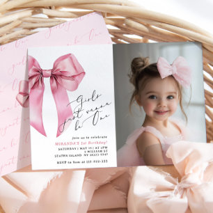 Pink Bow Girls willen gewoon One Photo-verjaardag  Kaart