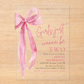 Pink Bow Girls willen twee keer jarig zijn Acryl Uitnodigingen (Voorkant)