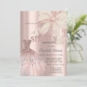 Pink Bow Glitter Drips,Dress Rose Gold Sweet 16 Kaart (Staand voorkant)