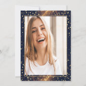 Pink Bow Glitter Grad Cap,Drips Photo Navy Blue Kaart (Achterkant)