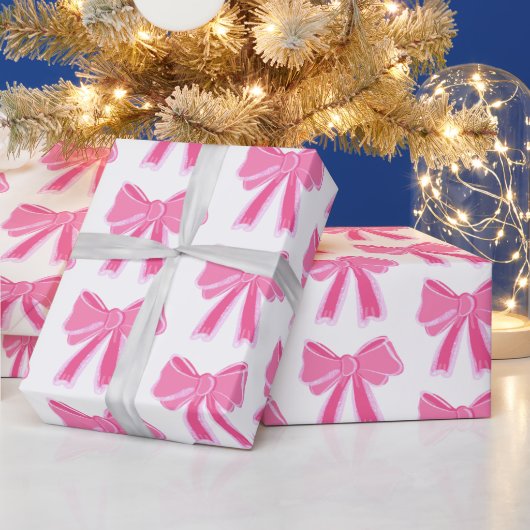 Pink Bow Glitter Wrapping Paper Cadeaupapier (Feestdagen)