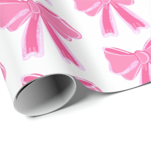 Pink Bow Glitter Wrapping Paper Cadeaupapier (Rol Hoek)
