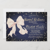 Pink Bow Gold Diamonds Navy Blue Sweet 16 Kaart (Voorkant)