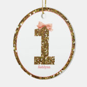 Pink Bow Gold Glitter Eén eerste verjaardag Keramisch Ornament (Links)