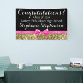 Pink Bow Gold Glitter Meisjes Afstudeerfeest Spandoek (Beurs)