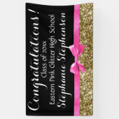 Pink Bow Gold Glitter Meisjes Afstudeerfeest Spandoek (Verticaal)
