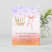 Pink Bow Gold Star Baby shower Invitation Kaart (Staand voorkant)