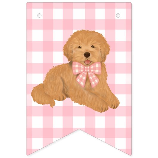 Pink Bow Golden Doodle Birthday Banner Flags (Eerste vlag)