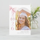 Pink Bow Graduation Announcement Aankondiging (Staand voorkant)