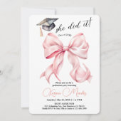 Pink Bow Graduation Invitation She Did it  Kaart (Voorkant)