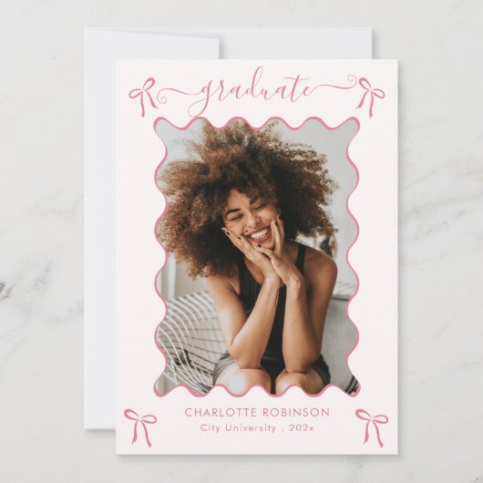 Pink Bow Graduation Party aankondiging (Voorkant)