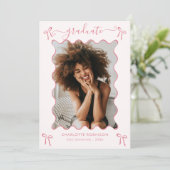 Pink Bow Graduation Party aankondiging (Staand voorkant)