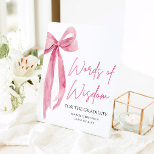 Pink Bow Graduation Party Advies Woorden van Wijsh Reclamebord Met Voetstuk