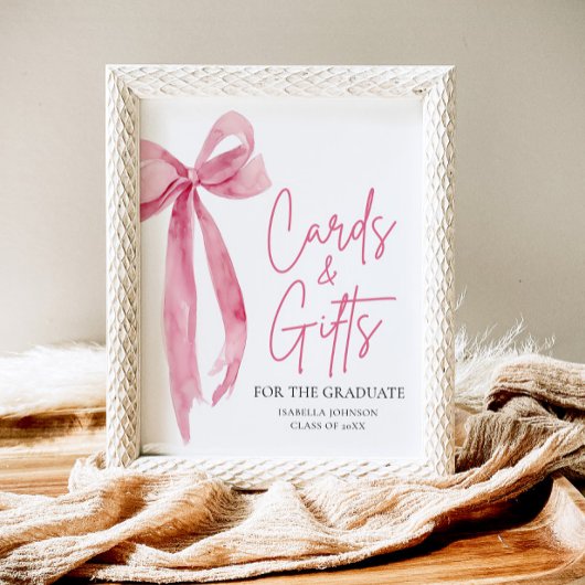 Pink Bow Graduation Party Afstuderen Kaarten en ge Poster