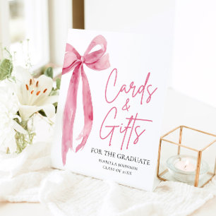 Pink Bow Graduation Party Afstuderen Kaarten en ge Reclamebord Met Voetstuk