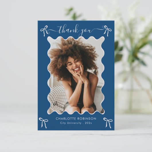 Pink Bow Graduation Party Bedankkaart (Staand voorkant)