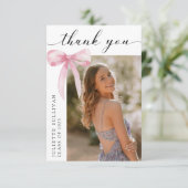 Pink Bow Graduation Party Bedankkaart (Staand voorkant)