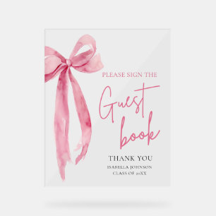 Pink Bow Graduation Party Gastboek Acryl Teken Bord