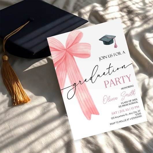 Pink Bow Graduation Party Kaart