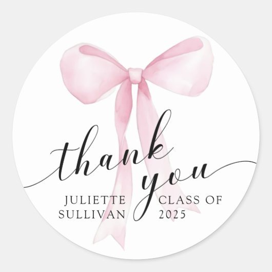 Pink Bow Graduation Party Ronde Sticker (Voorkant)