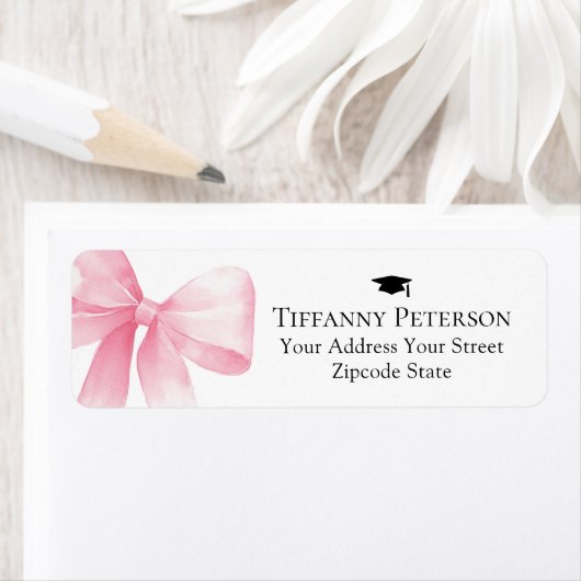 Pink Bow Graduation Return Address Etiket (Insitu)