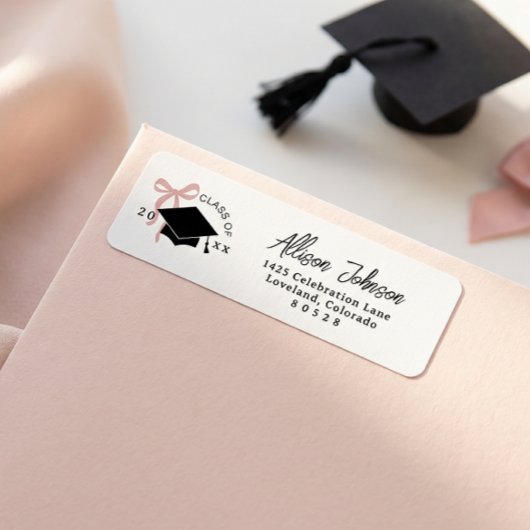 Pink Bow Graduation Return Address Etiket