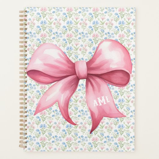 Pink Bow Grandmillennial Floral Monogram Planner (Voorkant)