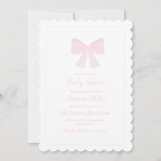 Pink Bow Grandmillennial Preppy Baby shower Kaart (Voorkant)