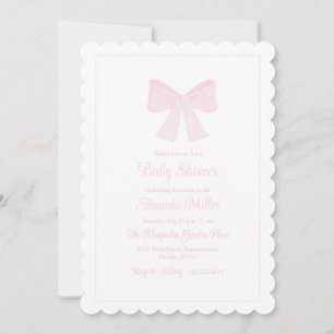 Pink Bow Grandmillennial Preppy Baby shower Kaart