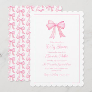 Pink Bow Grandmillennial Preppy Baby shower Kaart