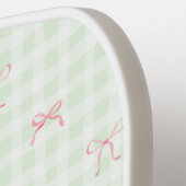 Pink Bow Green Gingham gepersonaliseerde naam Pickleball Paddle (Links Detail)