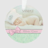 Pink Bow Green Pastel Baby eerste kerstfoto Ornament (voorkant)