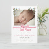 Pink Bow Greenery Christmas Baby Aankondiging (Staand voorkant)