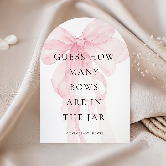 Pink Bow Guess How Many Game Baby Shower card Kaart