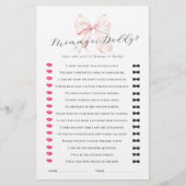 Pink Bow Guess Wie Baby shower spel Briefpapier (Voorkant)