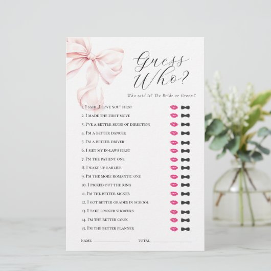 Pink Bow Guess Wie Vrijgezellenfeest spel Briefpapier (Staand voorkant)